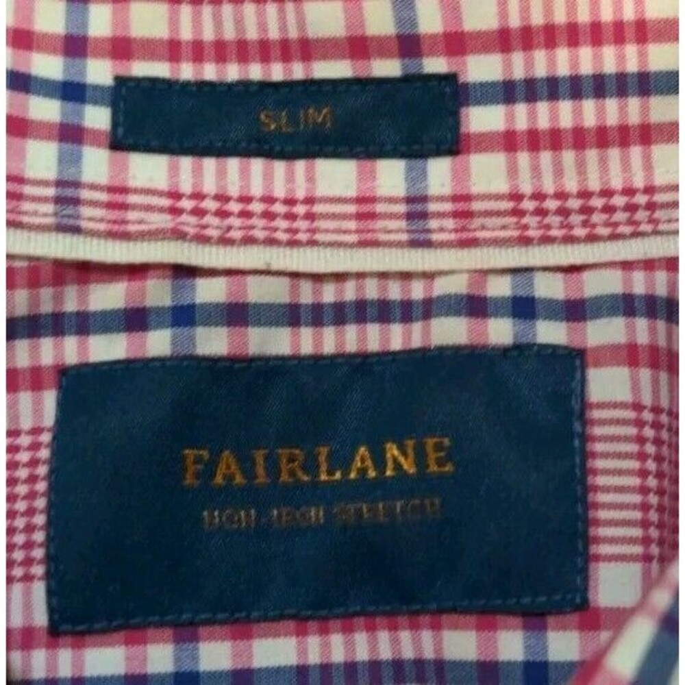 Nice Fairlane Men's Long Sleeved Button up Shirt Non-Iron Slim Fit Pink Plaid M - Picture 5 of 7